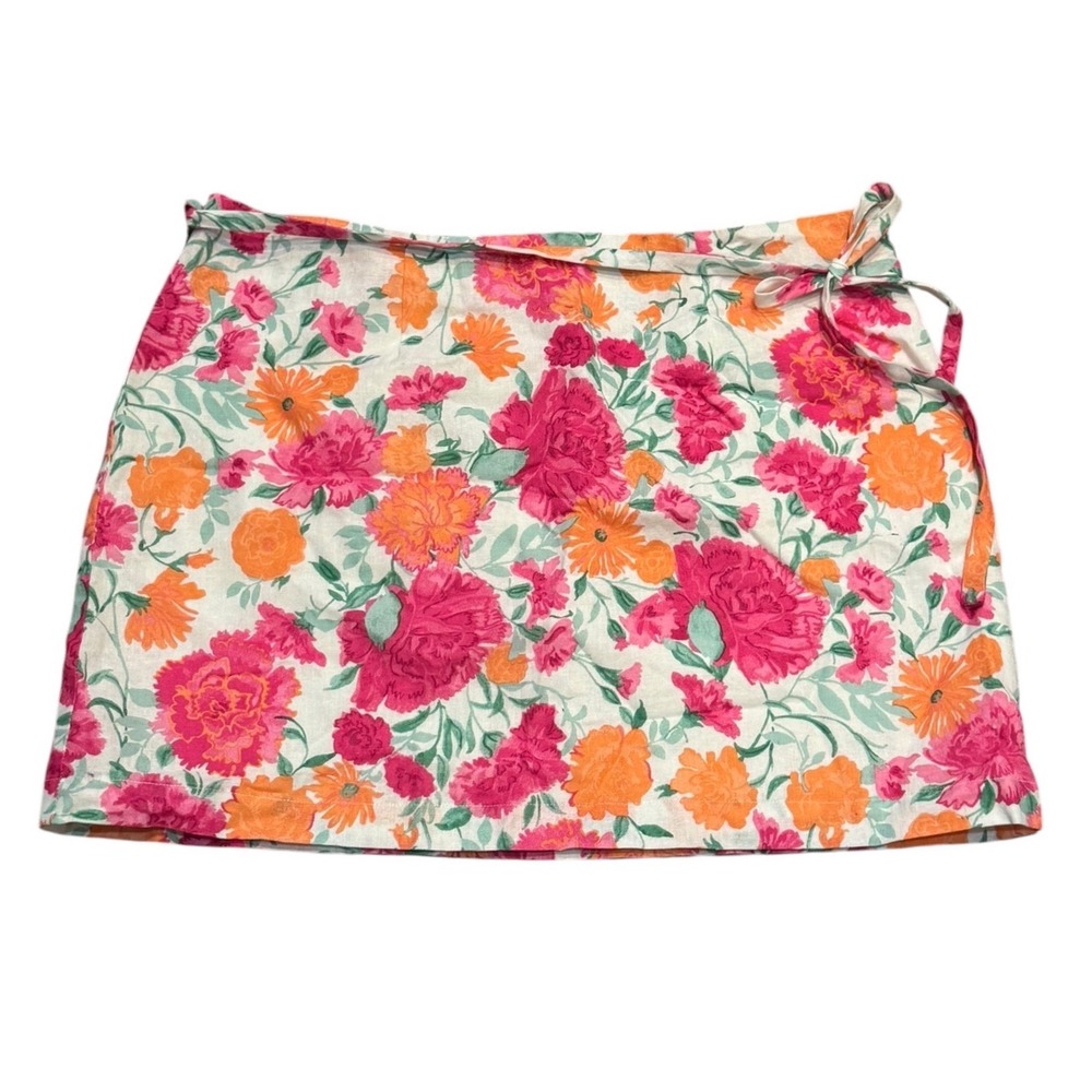 WAYF Fuchsia Carnations‎ Floral Tie Waist Mini Skirt Pink Orange Size Medium NWT